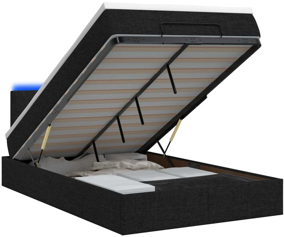 Otmana lova su matracsu ir LED Juoda 120 x 190 cm Audinys