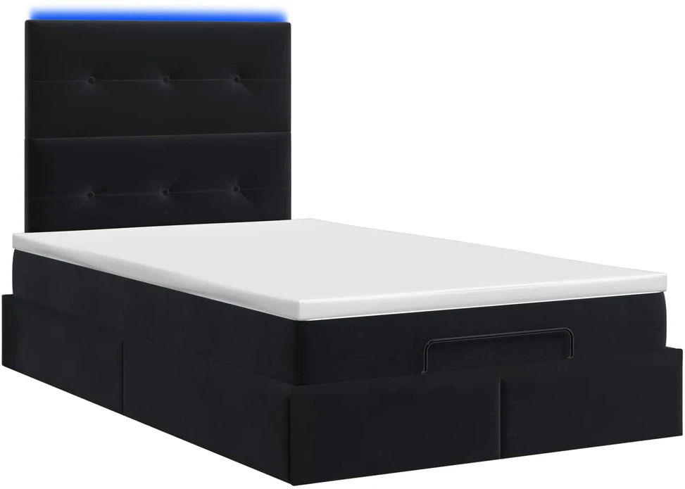 Otmana lova su matracsu ir LED Juoda 120 x 200 cm Aksomas