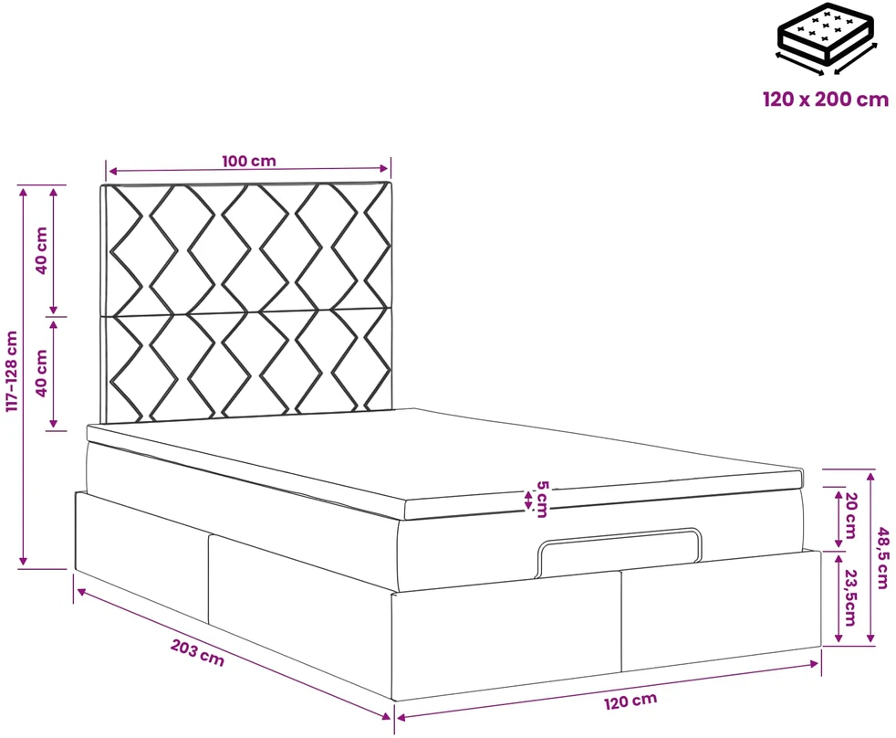 Otmana lova su matracsu ir LED Juoda 120 x 200 cm Audinys