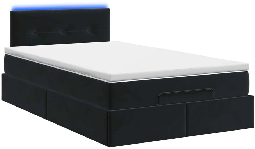 Otmana lova su matracsu ir LED Juoda 120 x 190 cm Aksomas