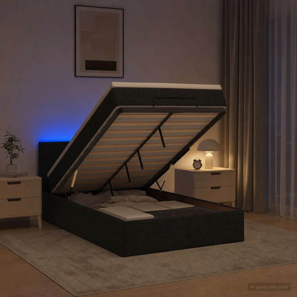 Otmana lova su matracsu ir LED Juoda 120 x 190 cm Audinys