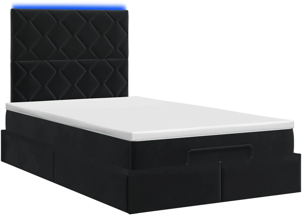 Otmana lova su matracsu ir LED Juoda 120 x 200 cm Aksomas