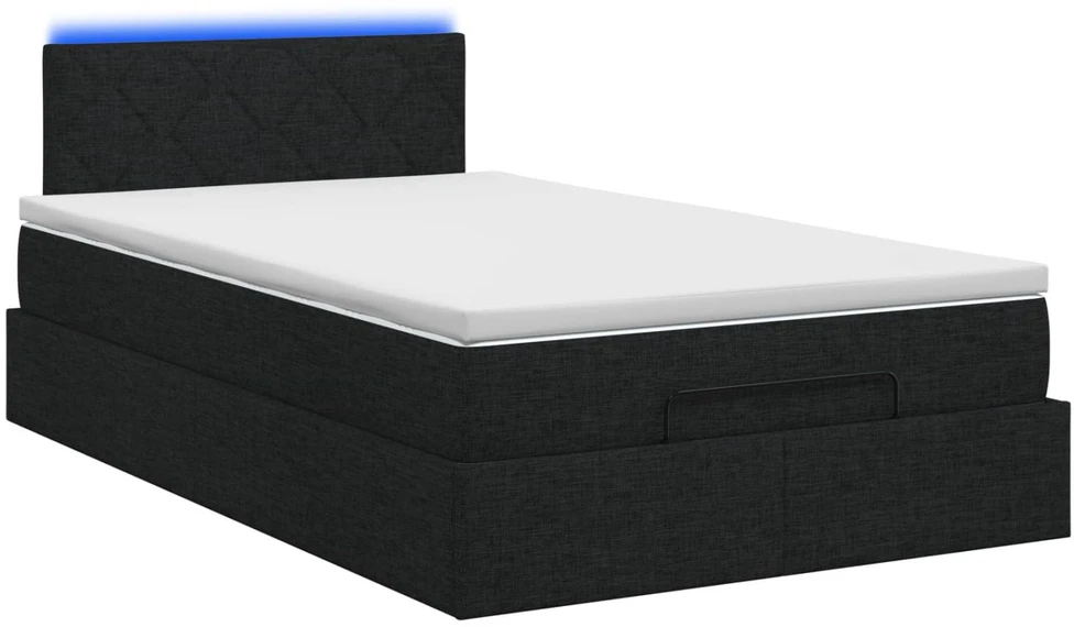 Otmana lova su matracsu ir LED Juoda 120 x 190 cm Audinys