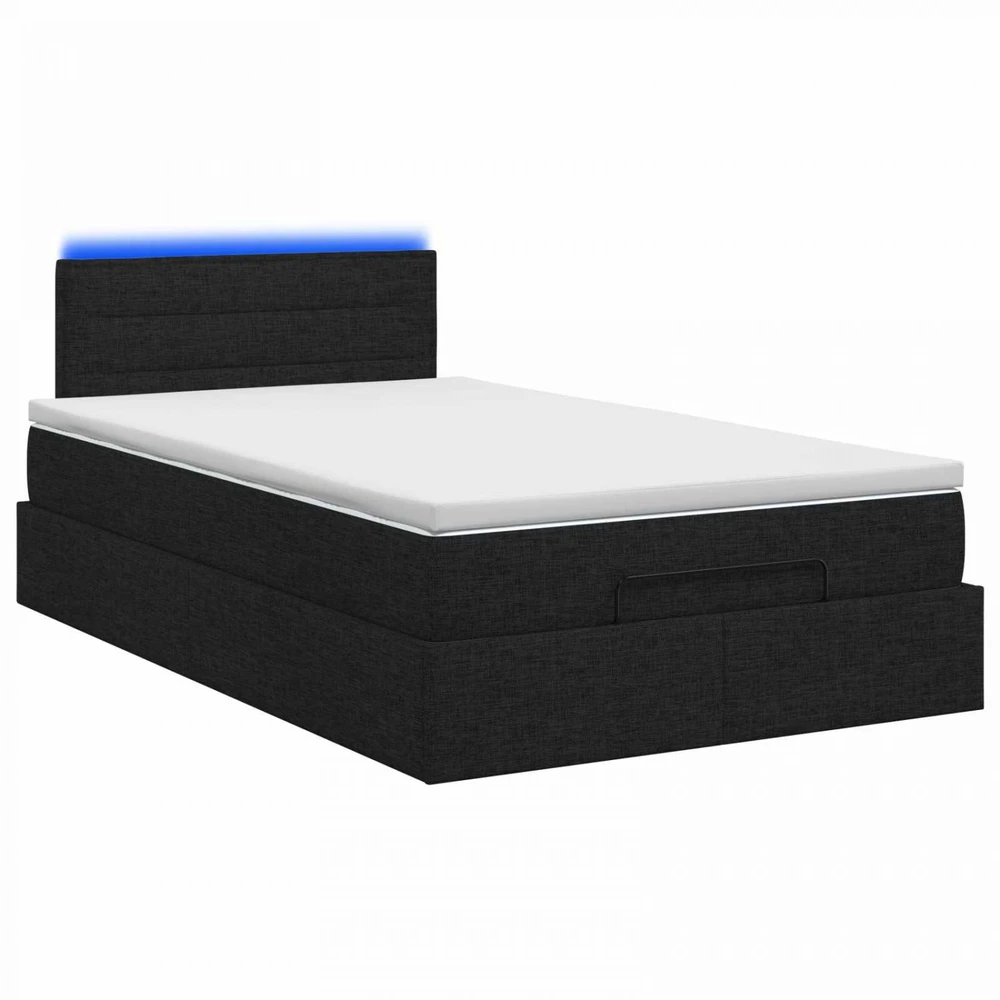 Otmana lova su matracsu ir LED Juoda 120 x 190 cm Audinys