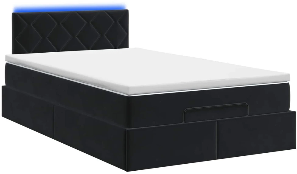Otmana lova su matracsu ir LED Juoda 120 x 190 cm Aksomas