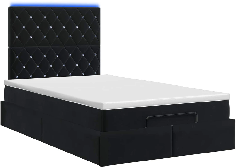 Otmana lova su matracsu ir LED Juoda 120 x 200 cm Aksomas
