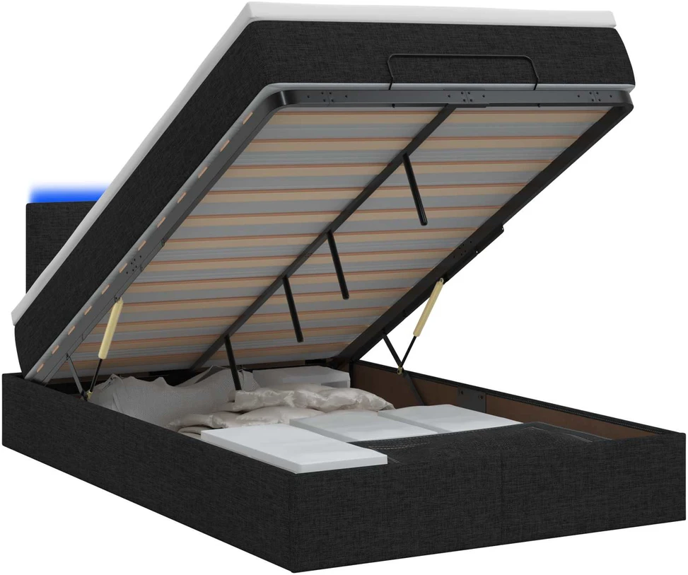 Otmana lova su matracsu ir LED Juoda 120 x 200 cm Audinys