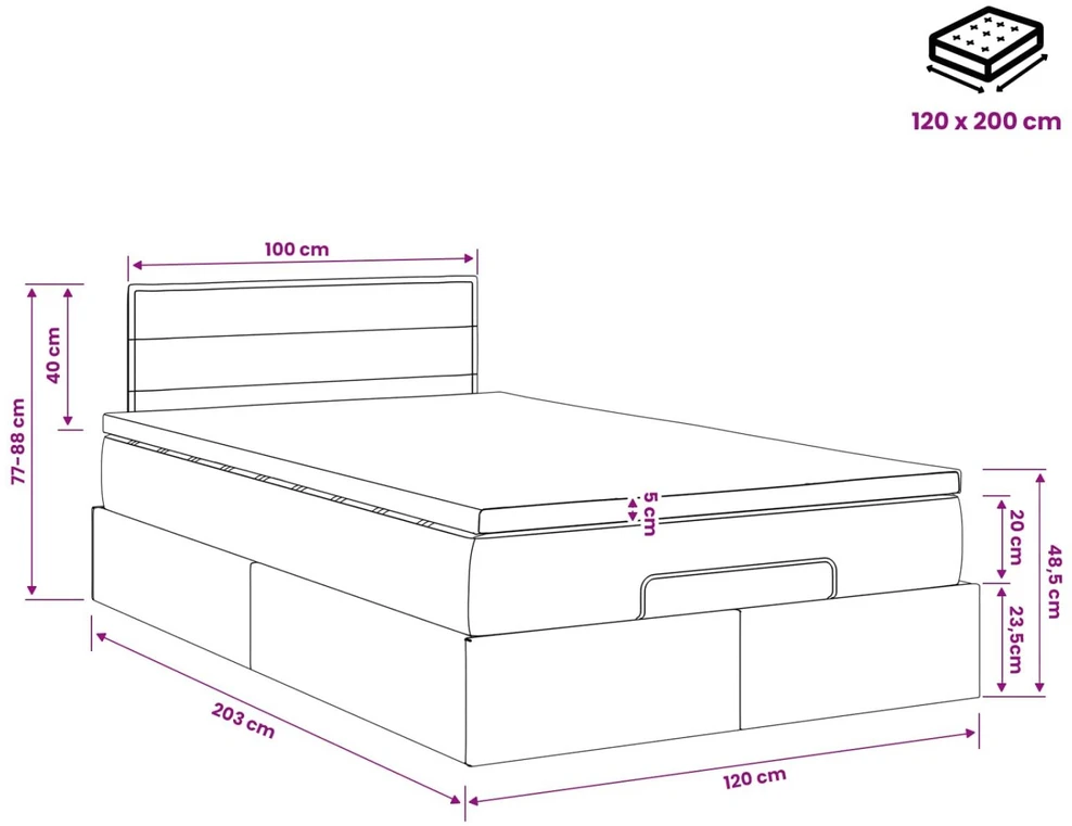 Otmana lova su matracsu ir LED Juoda 120 x 200 cm Audinys