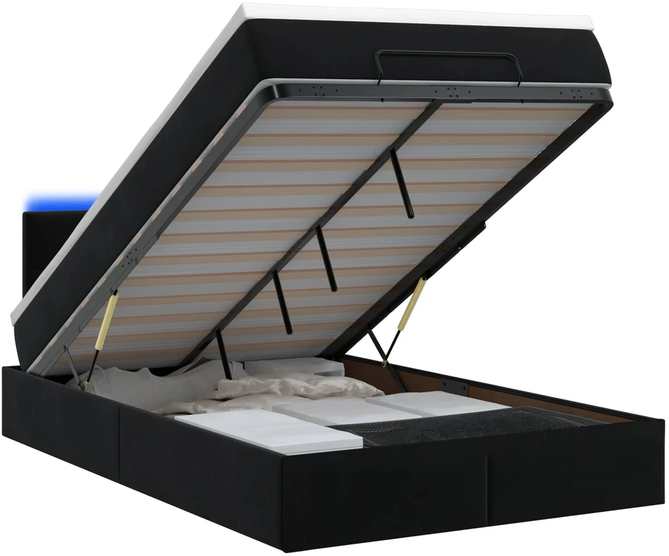 Otmana lova su matracsu ir LED Juoda 120 x 190 cm Aksomas