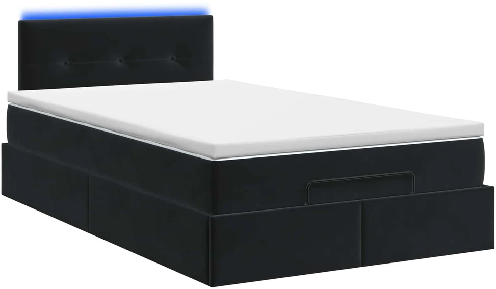 Otmana lova su matracsu ir LED Juoda 120 x 200 cm Aksomas