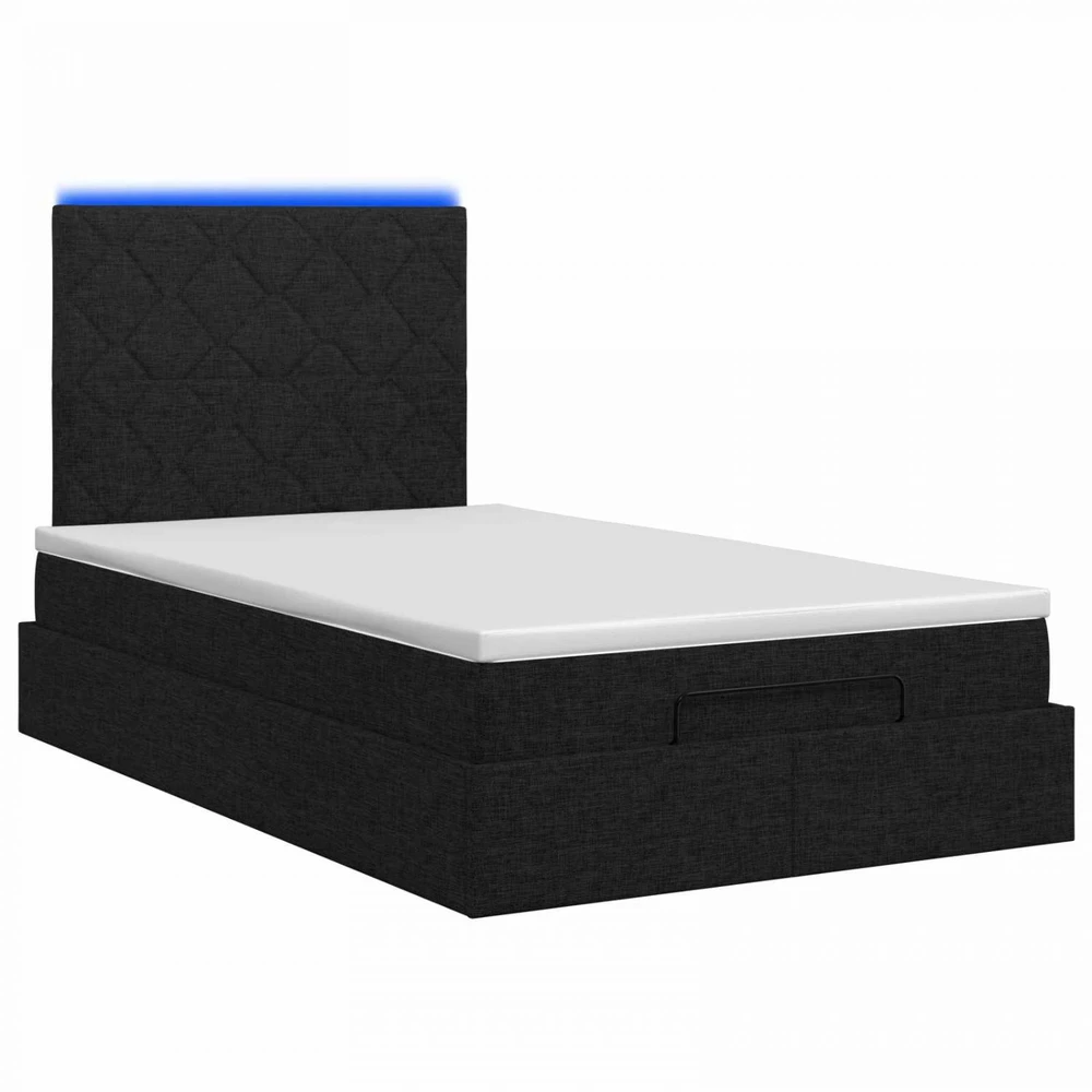Otmana lova su matracsu ir LED Juoda 120 x 200 cm Audinys