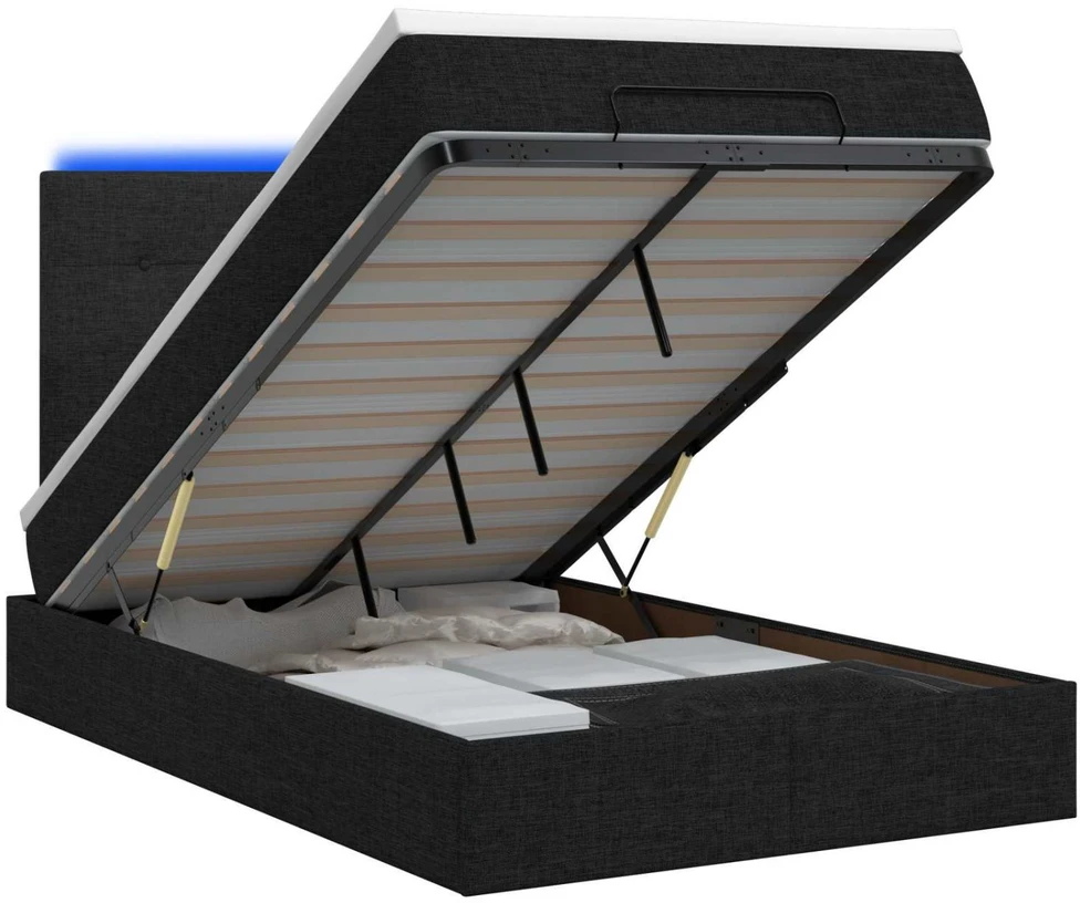 Otmana lova su matracsu ir LED Juoda 120 x 200 cm Audinys