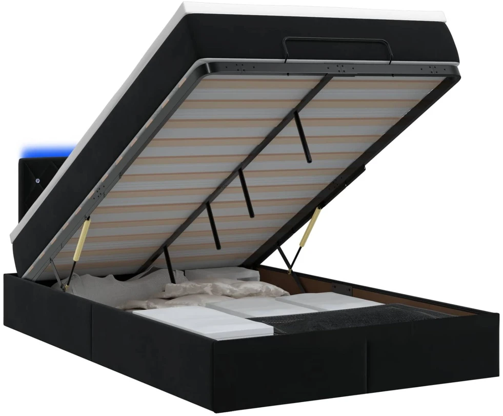 Otmana lova su matracsu ir LED Juoda 120 x 190 cm Aksomas