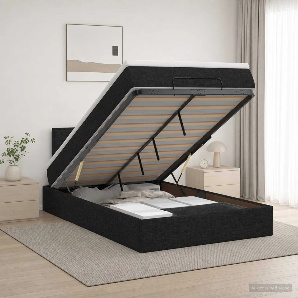Otmana lova su matracsu ir LED Juoda 120 x 200 cm Audinys