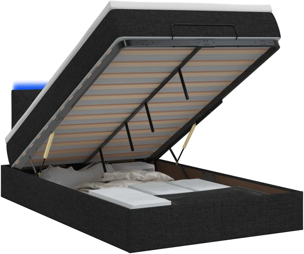 Otmana lova su matracsu ir LED Juoda 120 x 190 cm Audinys