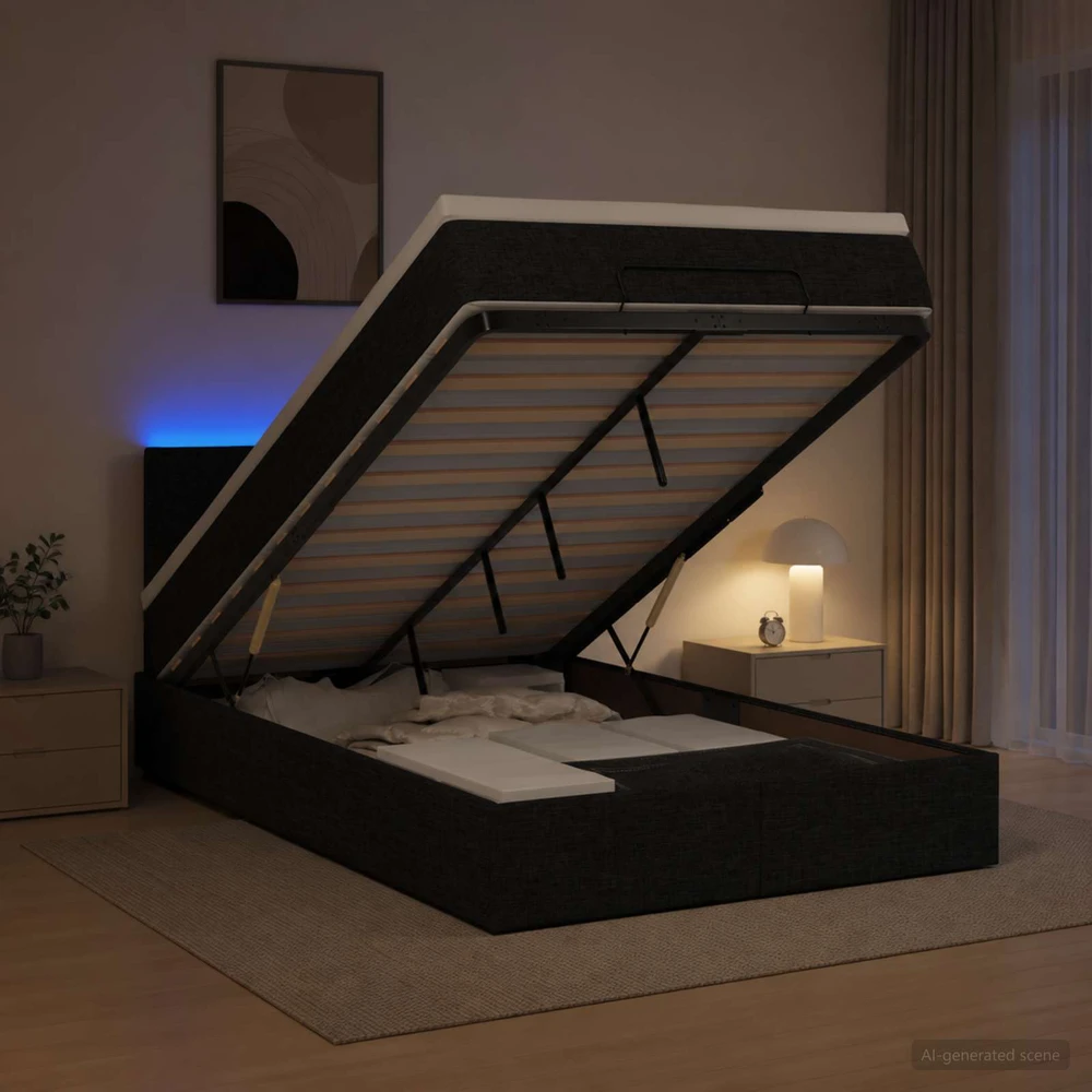 Otmana lova su matracsu ir LED Juoda 120 x 200 cm Audinys