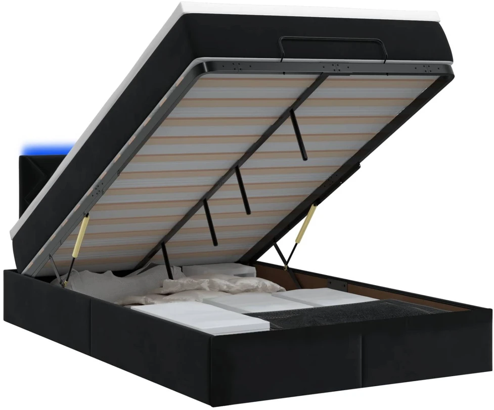 Otmana lova su matracsu ir LED Juoda 120 x 190 cm Aksomas