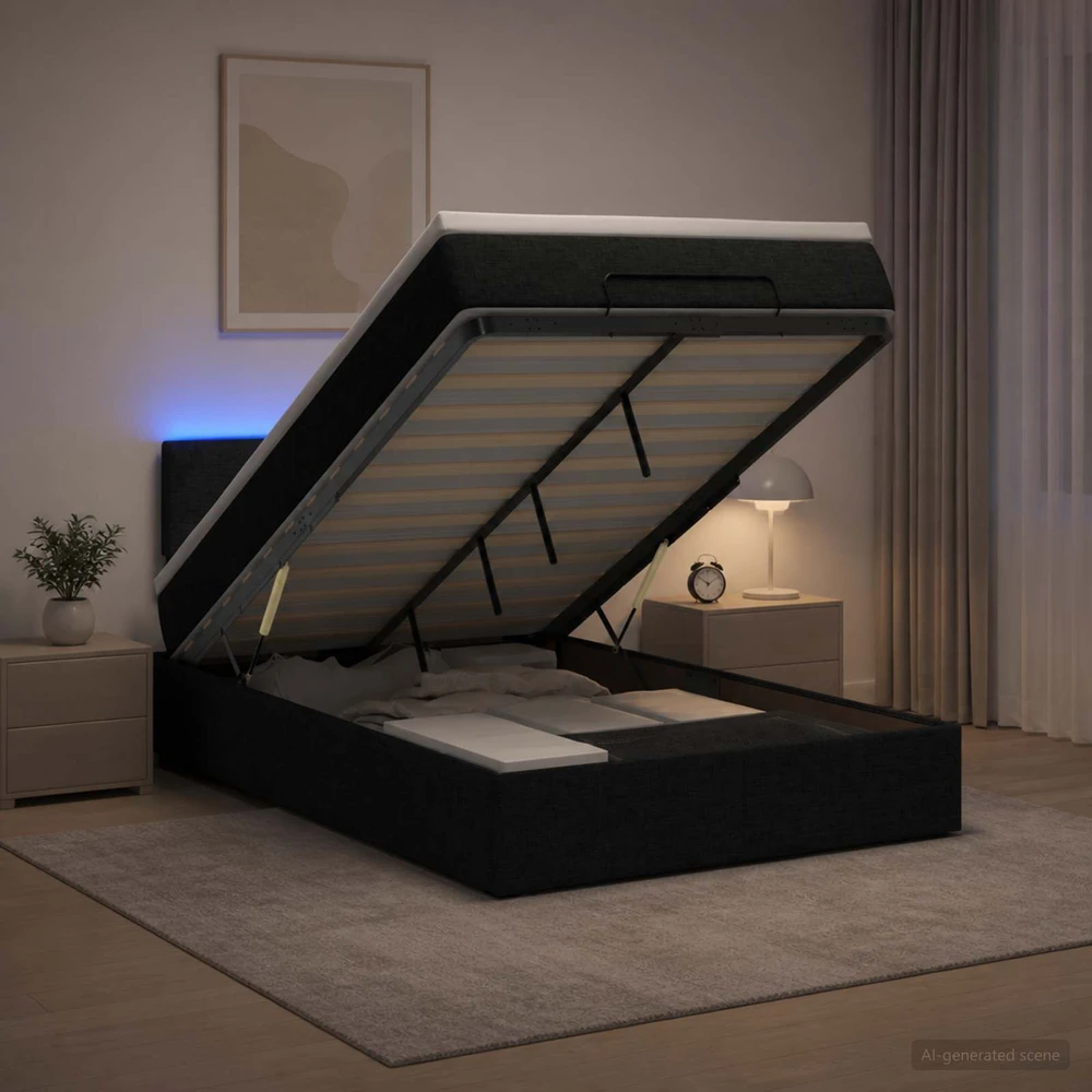 Otmana lova su matracsu ir LED Juoda 120 x 200 cm Audinys