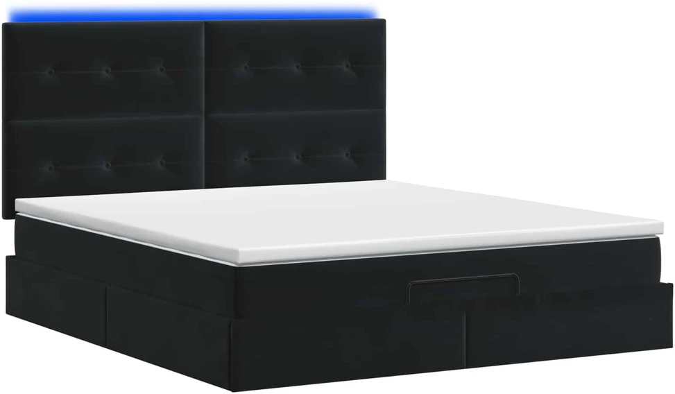 Otmana lova su matracsu ir LED Juoda 140 x 200 cm Aksomas