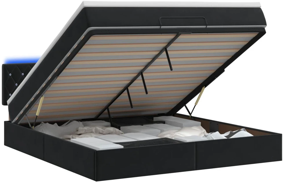 Otmana lova su matracsu ir LED Juoda 140 x 190 cm Aksomas