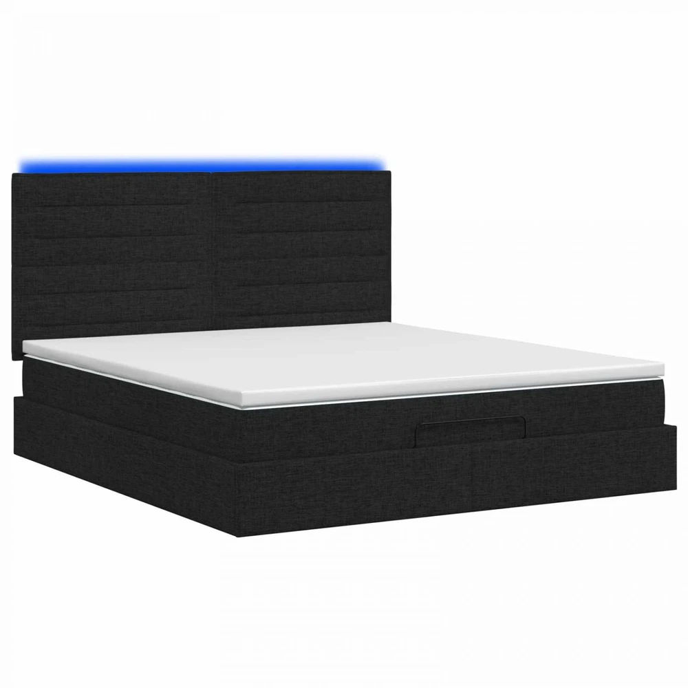 Otmana lova su matracsu ir LED Juoda 140 x 190 cm Audinys