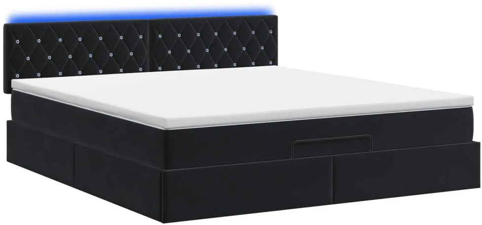 Otmana lova su matracsu ir LED Juoda 140 x 190 cm Aksomas