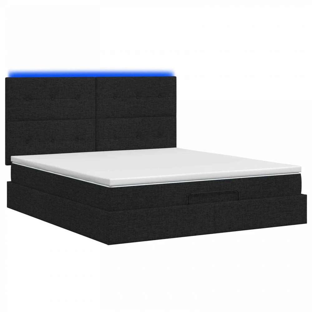 Otmana lova su matracsu ir LED Juoda 140 x 190 cm Audinys