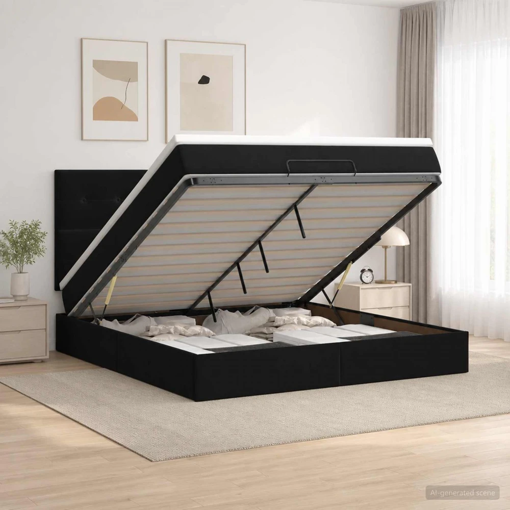 Otmana lova su matracsu ir LED Juoda 140 x 200 cm Aksomas
