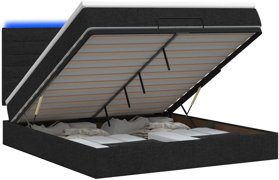 Otmana lova su matracsu ir LED Juoda 140 x 190 cm Audinys