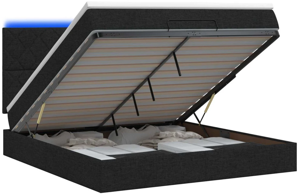 Otmana lova su matracsu ir LED Juoda 140 x 190 cm Audinys