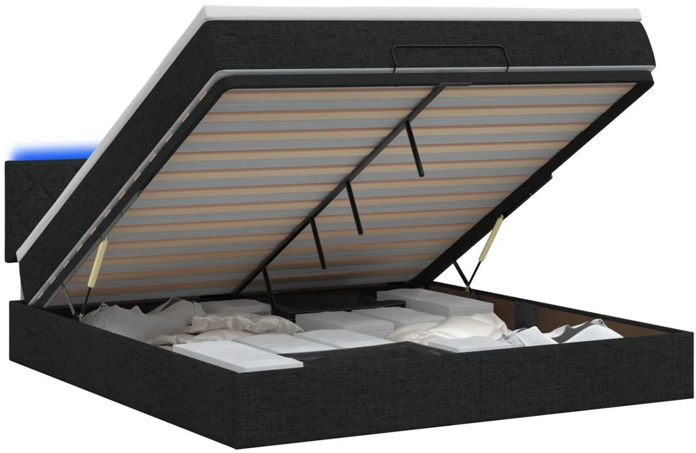Otmana lova su matracsu ir LED Juoda 140 x 200 cm Audinys