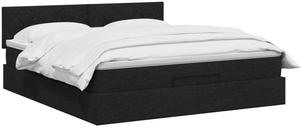 Otmana lova su matracsu ir LED Juoda 140 x 190 cm Audinys