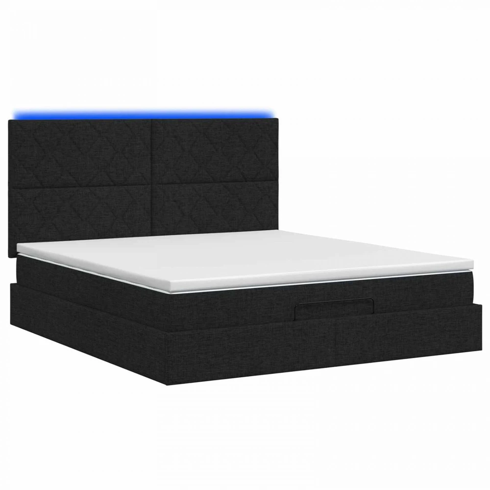 Otmana lova su matracsu ir LED Juoda 140 x 190 cm Audinys