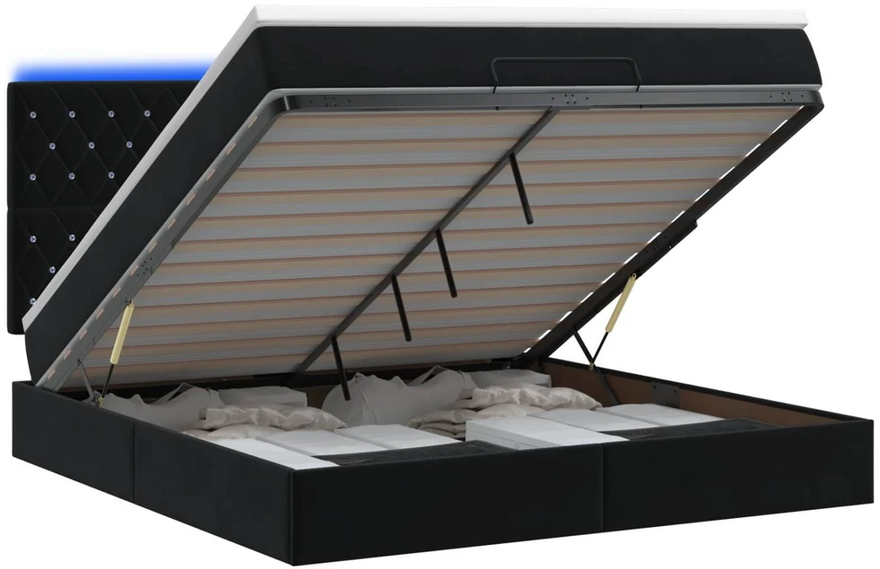 Otmana lova su matracsu ir LED Juoda 140 x 190 cm Aksomas