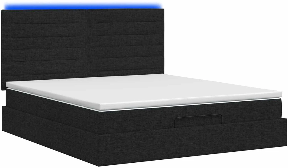 Otmana lova su matracsu ir LED Juoda 140 x 190 cm Audinys