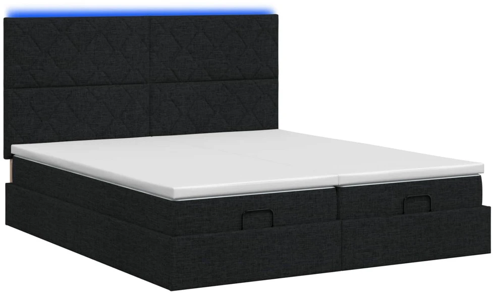 Otmana lova su matracsu ir LED Juoda 160 x 200 cm Audinys