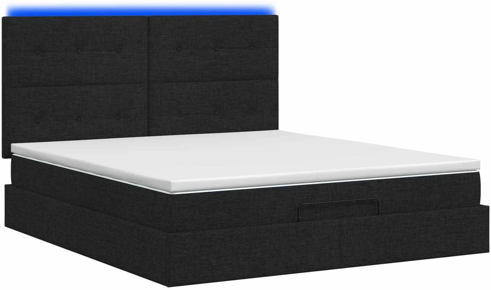 Otmana lova su matracsu ir LED Juoda 160 x 200 cm Audinys