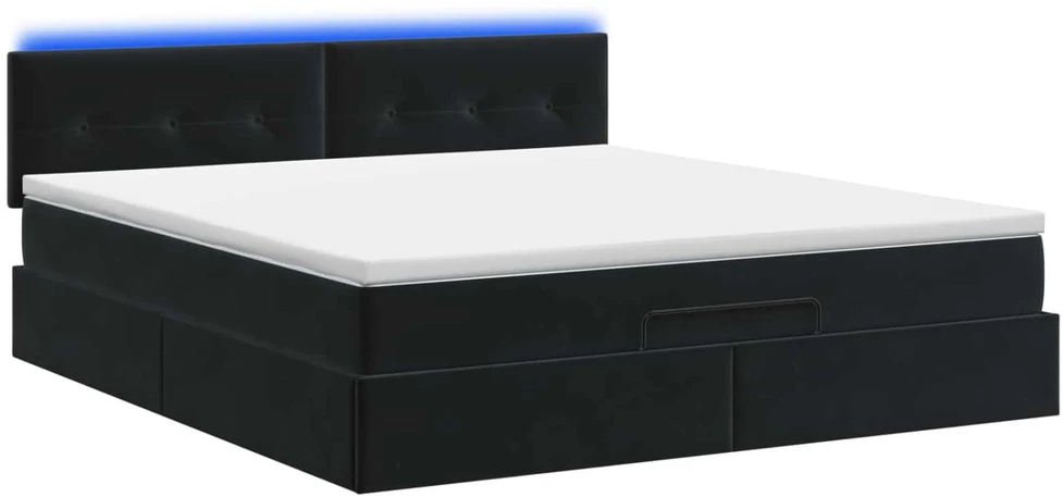 Otmana lova su matracsu ir LED Juoda 160 x 200 cm Aksomas