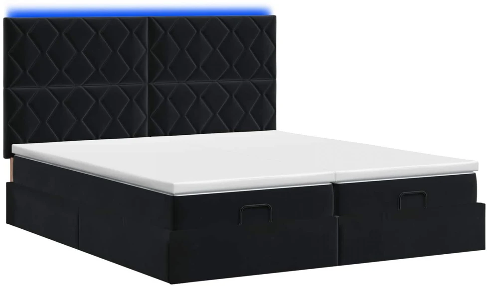 Otmana lova su matracsu ir LED Juoda 160 x 200 cm Aksomas