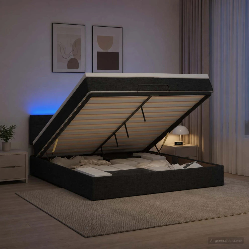 Otmana lova su matracsu ir LED Juoda 160 x 200 cm Audinys