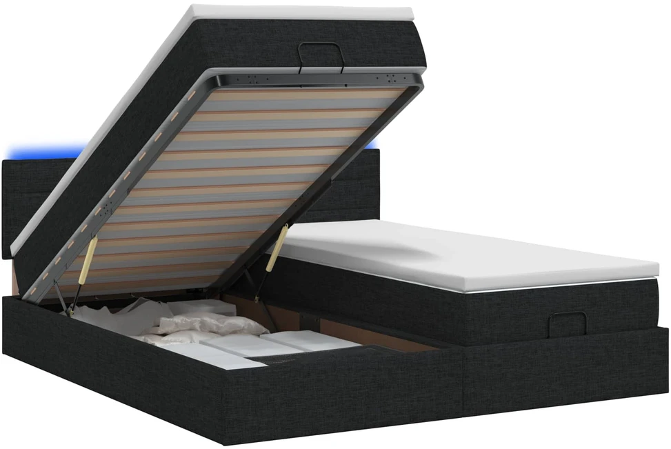Otmana lova su matracsu ir LED Juoda 160 x 200 cm Audinys