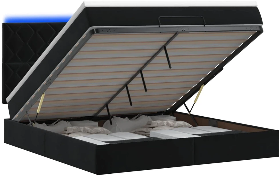 Otmana lova su matracsu ir LED Juoda 160 x 200 cm Aksomas