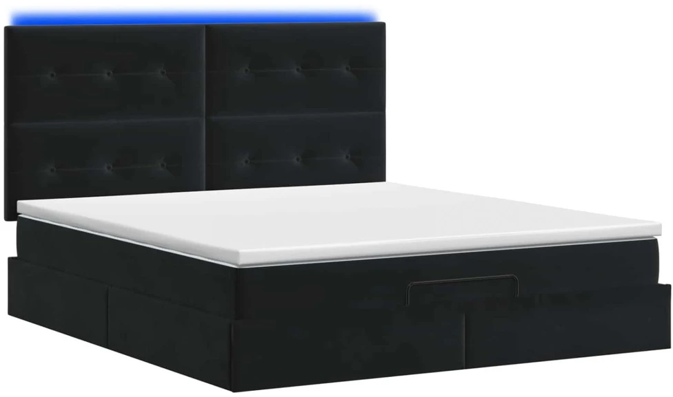 Otmana lova su matracsu ir LED Juoda 160 x 200 cm Aksomas