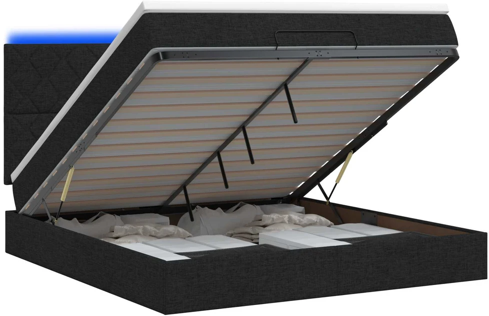 Otmana lova su matracsu ir LED Juoda 160 x 200 cm Audinys
