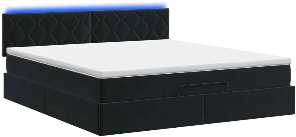 Otmana lova su matracsu ir LED Juoda 160 x 200 cm Aksomas