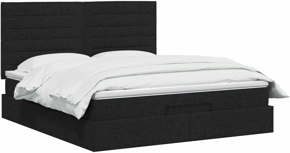 Otmana lova su matracsu ir LED Juoda 160 x 200 cm Audinys