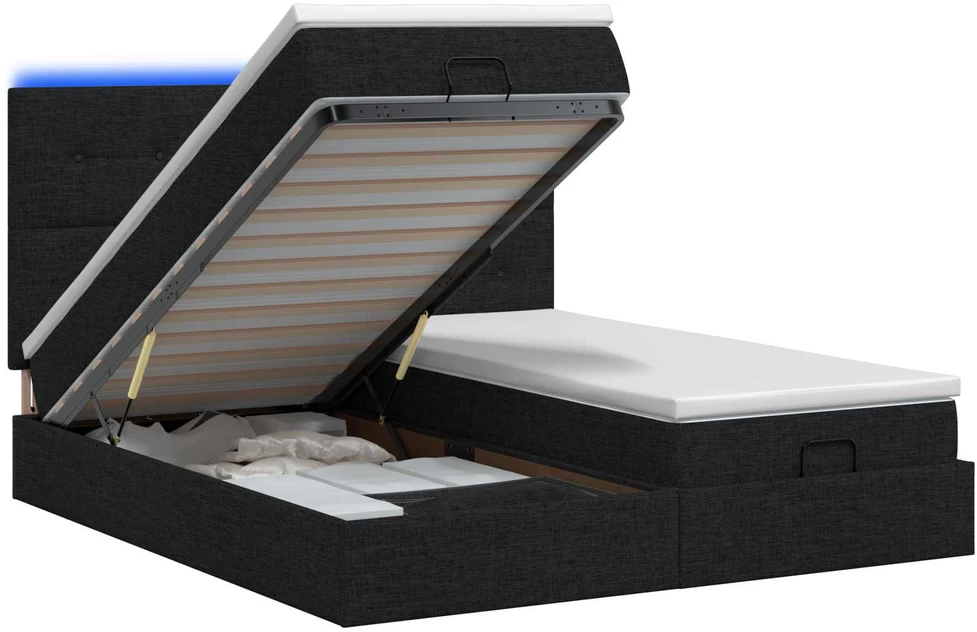 Otmana lova su matracsu ir LED Juoda 160 x 200 cm Audinys