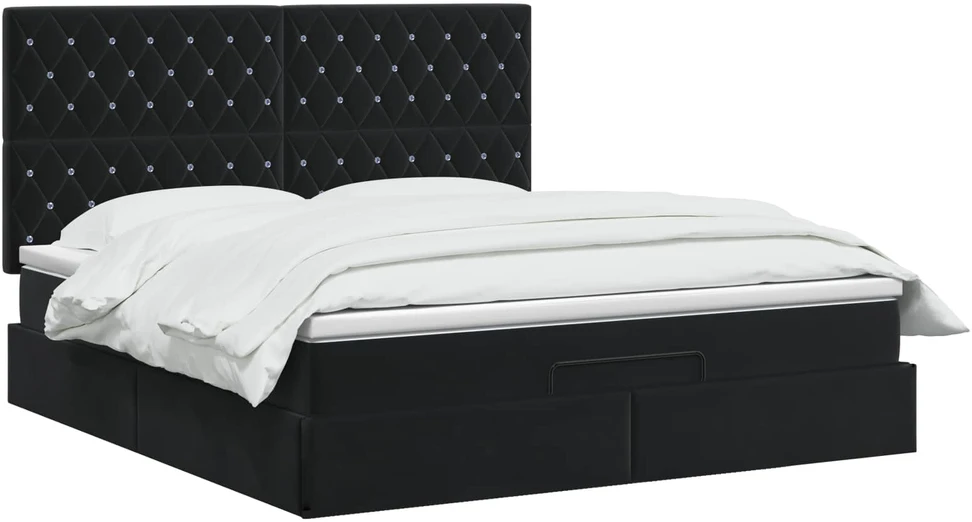 Otmana lova su matracsu ir LED Juoda 180 x 200 cm Aksomas