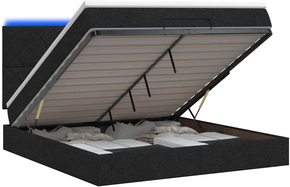 Otmana lova su matracsu ir LED Juoda 180 x 200 cm Audinys