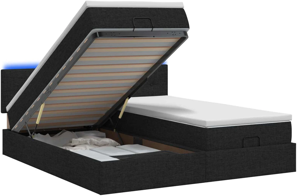 Otmana lova su matracsu ir LED Juoda 180 x 200 cm Audinys